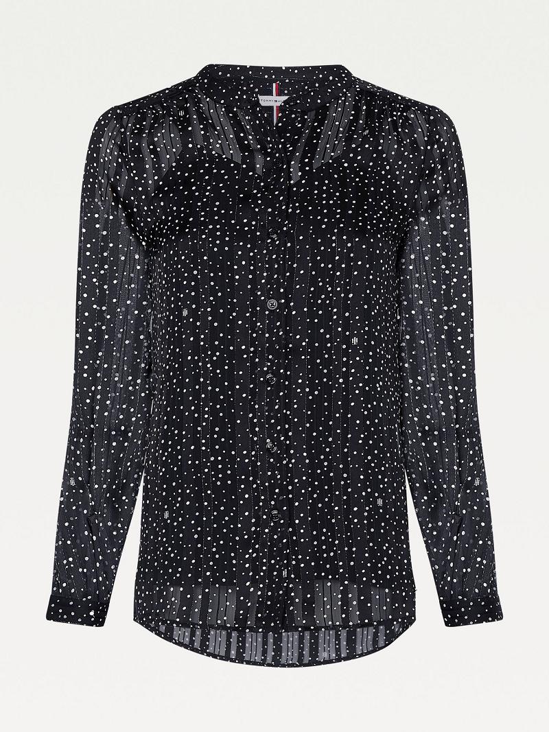 Női Tommy Hilfiger Metallic Polka Dot Blouses Fekete | HU 16VRW